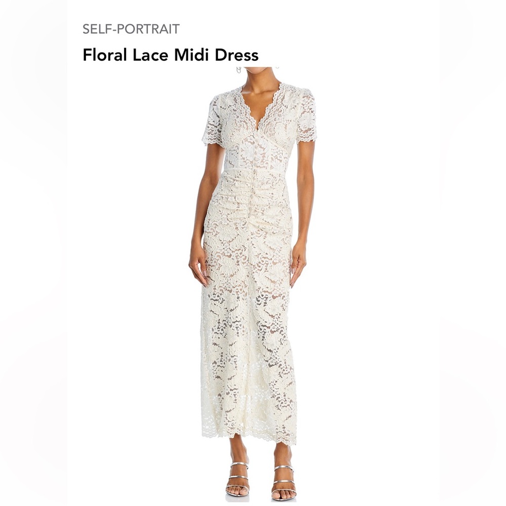 Self portrait floral lace midi dress white